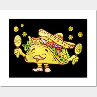 Taco Wearing Mexican Hat Cinco De Mayo Posters and Art